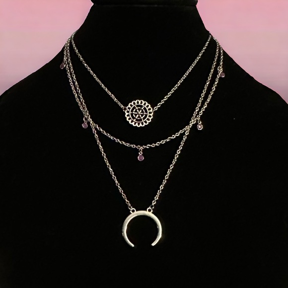 Layered multi strand sun and crescent moon necklace - Picture 1 of 3